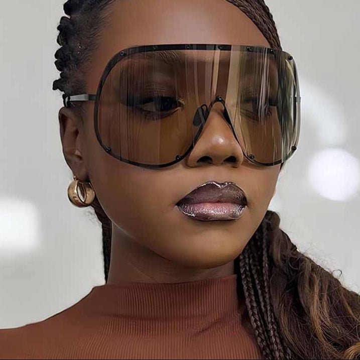 Unisex oversized steampunk sunglasses with bold designer frames and UV protection